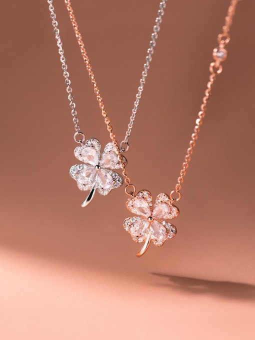 Rosh 925 Sterling Silver Cubic Zirconia Flower Dainty Necklace 0