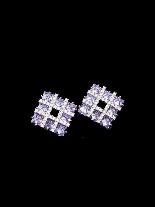 purple Brass Cubic Zirconia Multi Color Geometric Luxury Earring