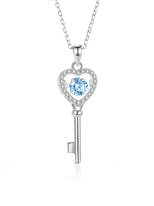 FDTD 032 Platinum+Blue  Zircon 925 Sterling Silver Moissanite Key Dainty Necklace