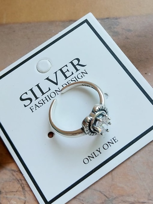 Boomer Cat 925 Sterling Silver Cubic Zirconia Heart Vintage  Free Size Midi Ring 1