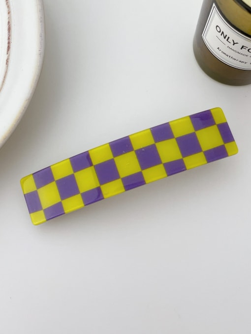 Purple yellow grid 10.5cm Alloy PVC Trend Geometric  Hair Barrette