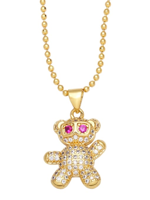 Rose red Brass Cubic Zirconia Bear Vintage Necklace