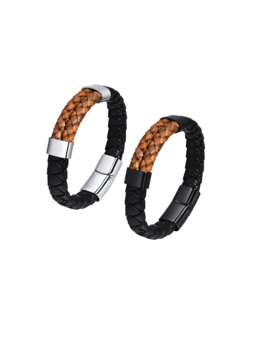CONG Stainless steel Leather Geometric Hip Hop Handmade Weave Bracelet 0