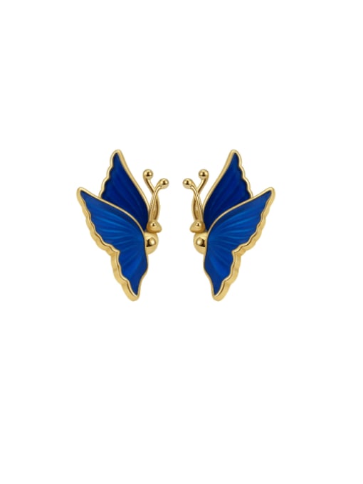 14K gold 925 Sterling Silver Enamel Butterfly Cute Stud Earring