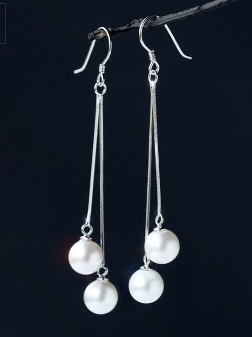 Rosh 925 Sterling Silver Imitation Pearl Tassel Minimalist Hook Earring 0