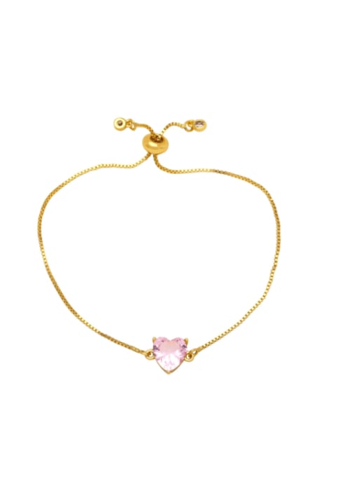 Pink Brass Cubic Zirconia Heart Minimalist Adjustable Bracelet