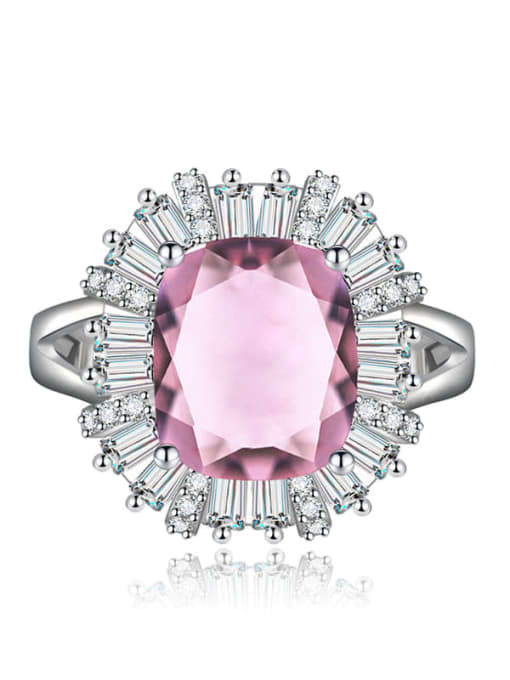 Pink Brass Cubic Zirconia Geometric Luxury Cocktail Ring