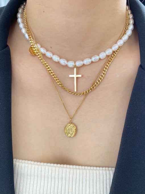 LI MUMU Titanium Imitation Pearl Minimalist Regligious Necklace 0