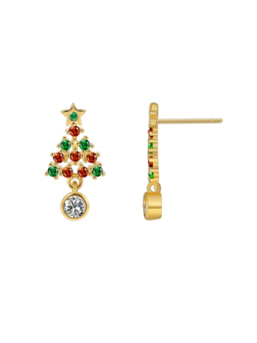 Gold Christmas Tree Zircon Earrings Brass Cubic Zirconia Tree Minimalist Stud Earring