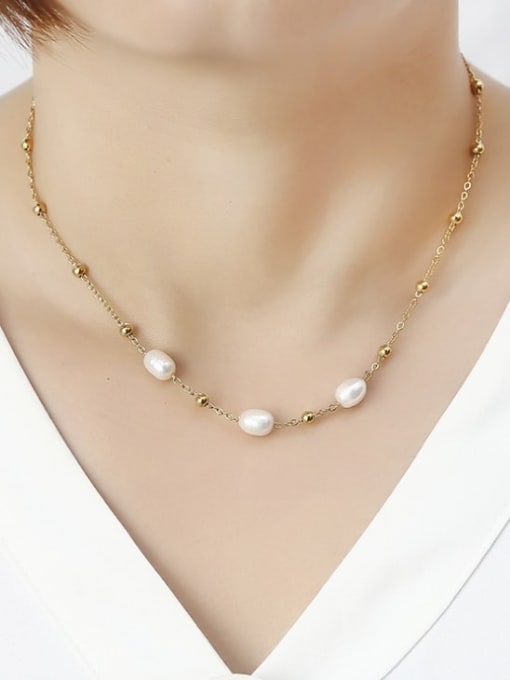 18K Golden Freshwater Pearl Titanium Steel Imitation Pearl Heart Minimalist Necklace
