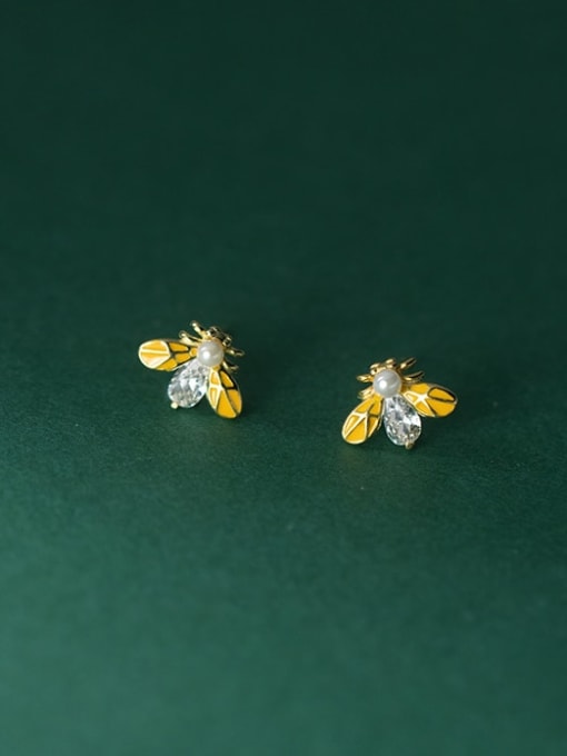 Rosh 925 Sterling Silver Cubic Zirconia Bee Cute Stud Earring 2