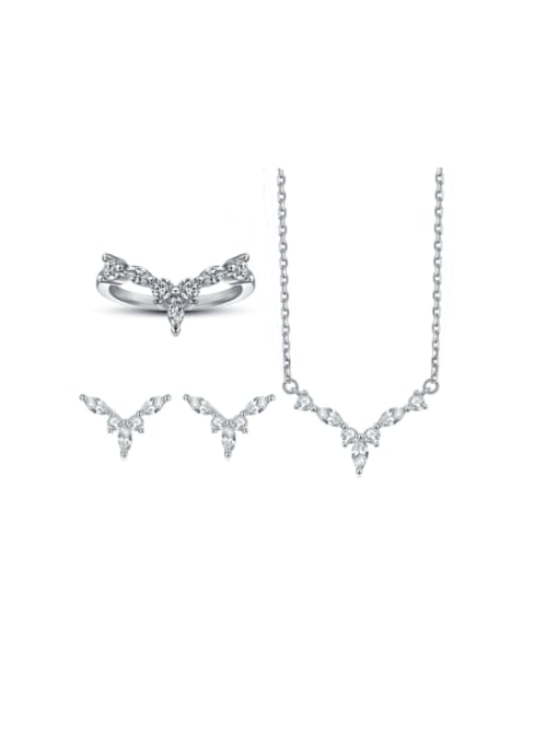 TLTZ073 set of 3 rings 925 Sterling Silver Cubic Zirconia Leaf Dainty Necklace