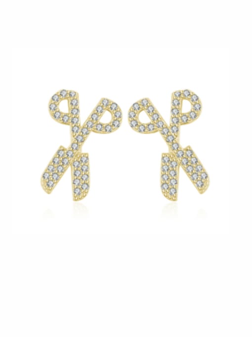 golden 925 Sterling Silver Cubic Zirconia Irregular Scissors Minimalist Stud Earring