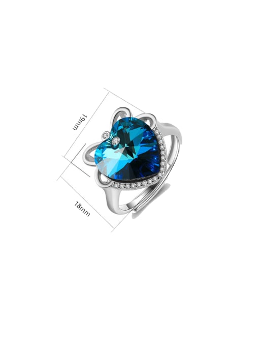 RINNTIN 925 Sterling Silver Austrian Crystal Heart Trend Cocktail Ring 2