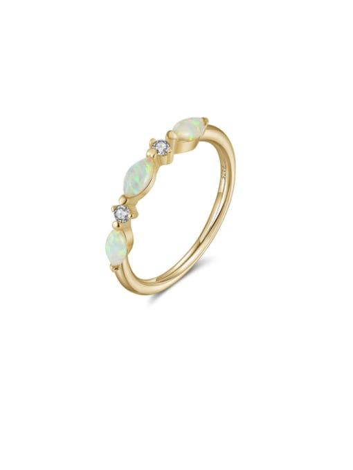 RINNTIN 925 Sterling Silver Opal Geometric Dainty Band Ring
