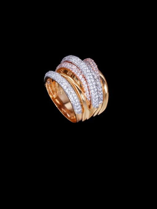 L.WIN Brass Cubic Zirconia Geometric Luxury Stackable Ring 0