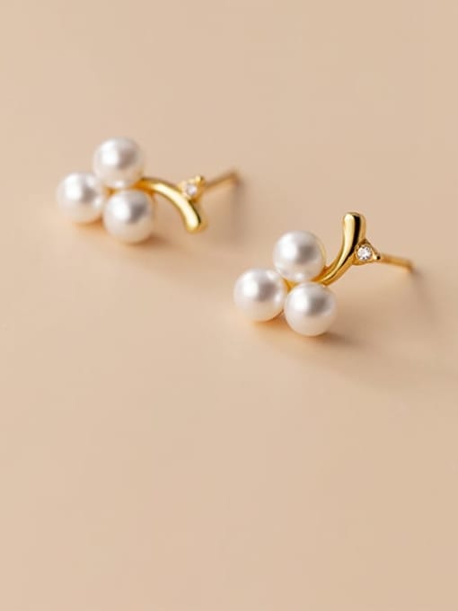 Rosh 925 Sterling Silver Imitation Pearl Flower Cute Stud Earring