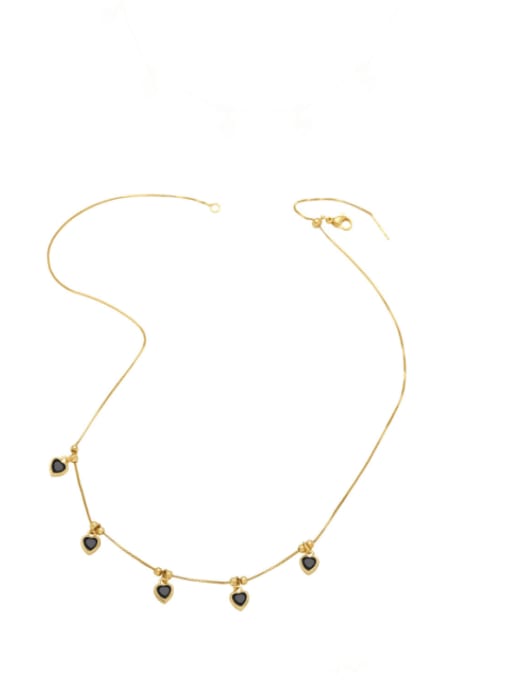 black Brass Cubic Zirconia Heart Minimalist Necklace