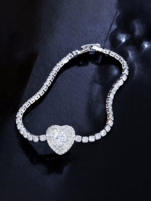 white Brass Cubic Zirconia Heart Luxury Bracelet
