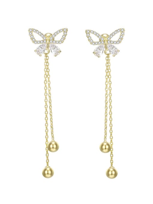 A00425551 14K Gold Plated Alloy Cubic Zirconia Butterfly Minimalist Threader Earring