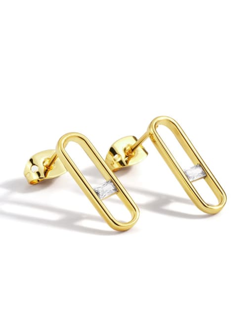 Gold Square zirconium geometric Brass Rhinestone Geometric Minimalist Stud Earring