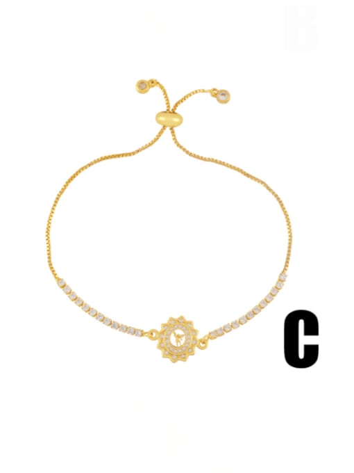 C Brass Cubic Zirconia Smiley Minimalist Adjustable Bracelet