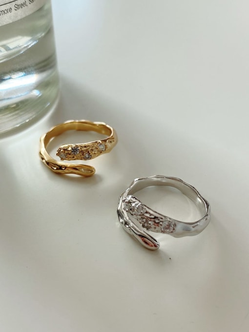 Boomer Cat 925 Sterling Silver Irregular Diamond Ring Vintage Free Size Ring