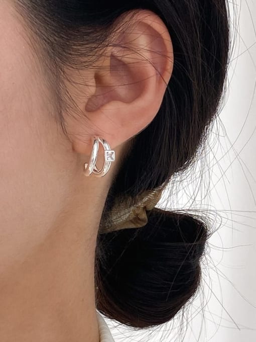 Rosh 925 Sterling Silver Cubic Zirconia Irregular Minimalist Stud Earring 1