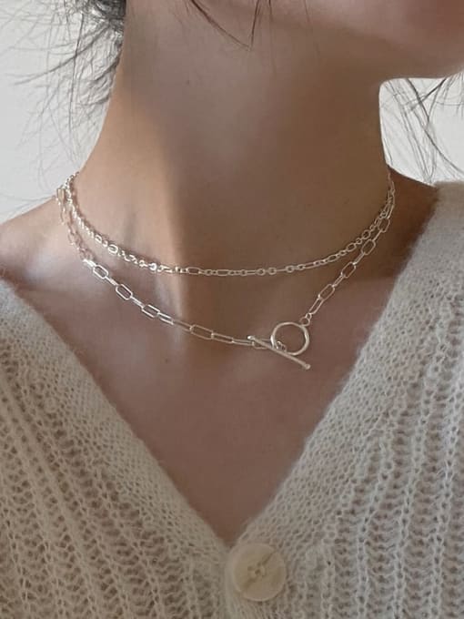Boomer Cat 925 Sterling Silver Geometric Minimalist Hollow Chain Necklace 1