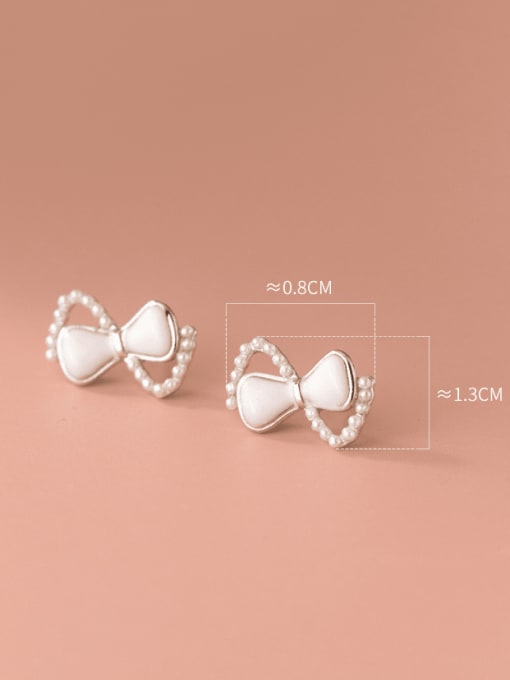 Rosh 925 Sterling Silver Imitation Pearl Bowknot Minimalist Stud Earring 1