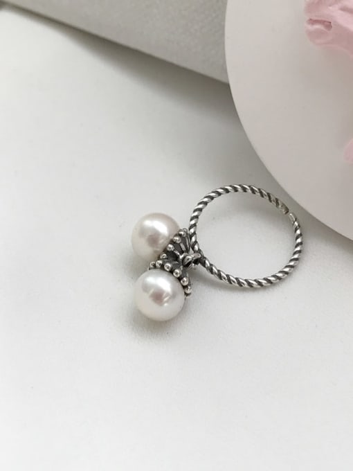Boomer Cat 925 Sterling Silver Freshwater Pearl Vintage Bead Ring 1