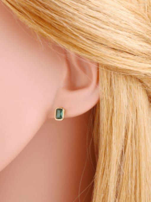 CC Brass Glass Stone Rectangle Minimalist Stud Earring 1