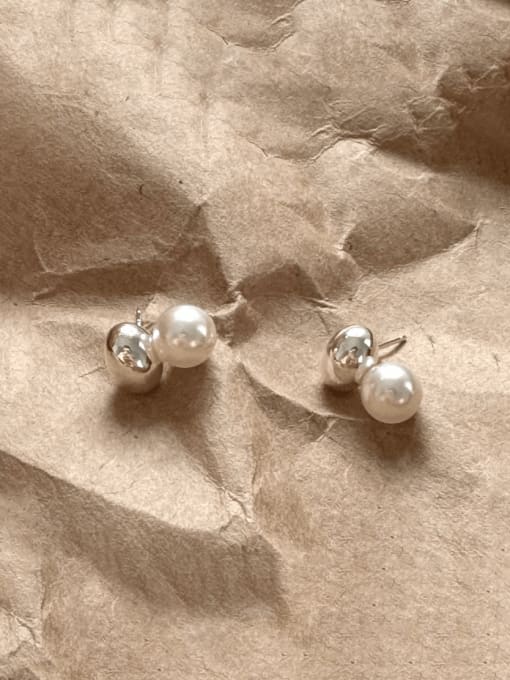 Boomer Cat 925 Sterling Silver Imitation Pearl Round Vintage Drop Earring 3