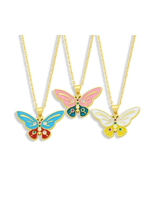 CC Brass Rhinestone Enamel Butterfly Minimalist Necklace 0