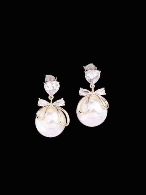white Brass Imitation Pearl Ball Minimalist Drop Earring