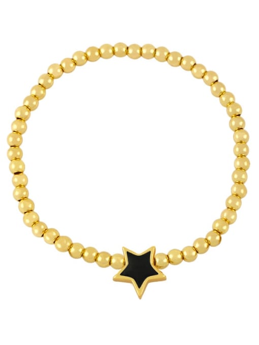 black Brass Enamel Star Vintage Beaded Bracelet