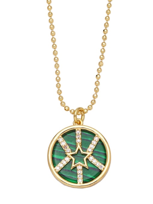 green Brass Cubic Zirconia Star Vintage Round  Pendant Necklace