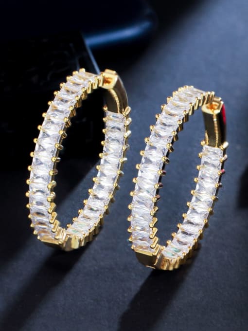 Gold Brass Cubic Zirconia Geometric Luxury Cluster Earring