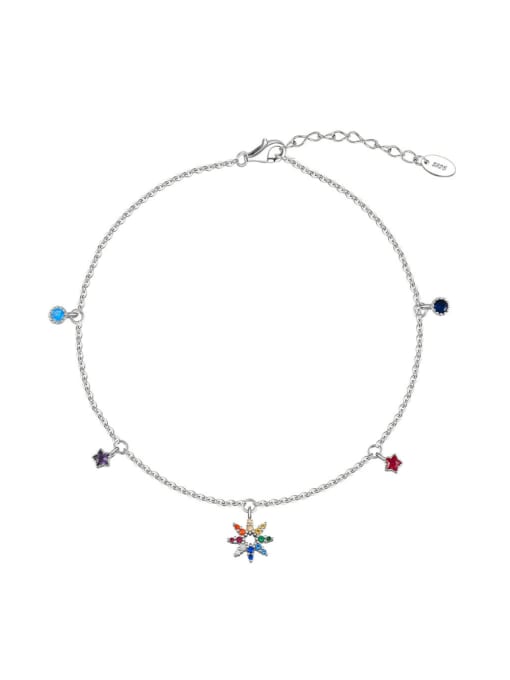RINNTIN 925 Sterling Silver Cubic Zirconia Flower Dainty  Anklet