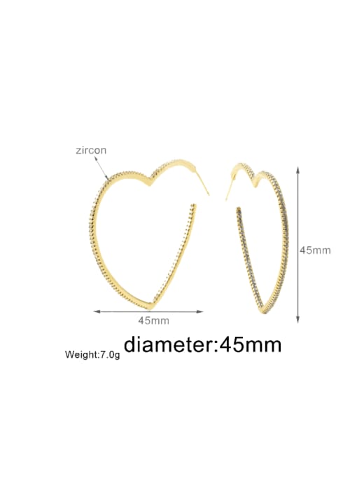 45mm Brass Cubic Zirconia Heart Minimalist Earring