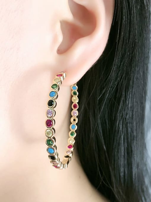 ROSS Copper Multi Color Glass stone  Rainbow Statement Hoop Earring 1