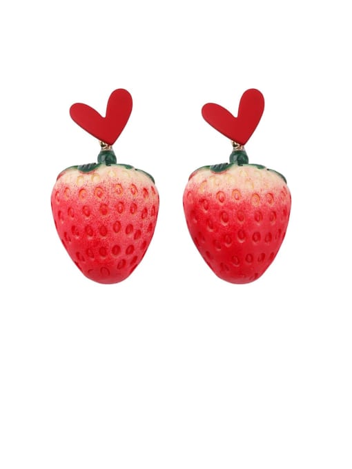 Girlhood Brass Red Enamel Friut Minimalist Strawberry Stud Earring 2
