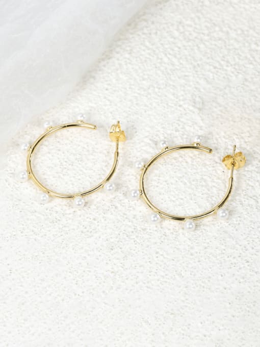 Golden Pearl Earrings Brass Imitation Pearl Geometric Minimalist Hoop Earring