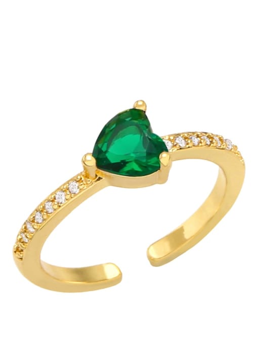 Dark green Brass Cubic Zirconia Heart Minimalist Band Ring