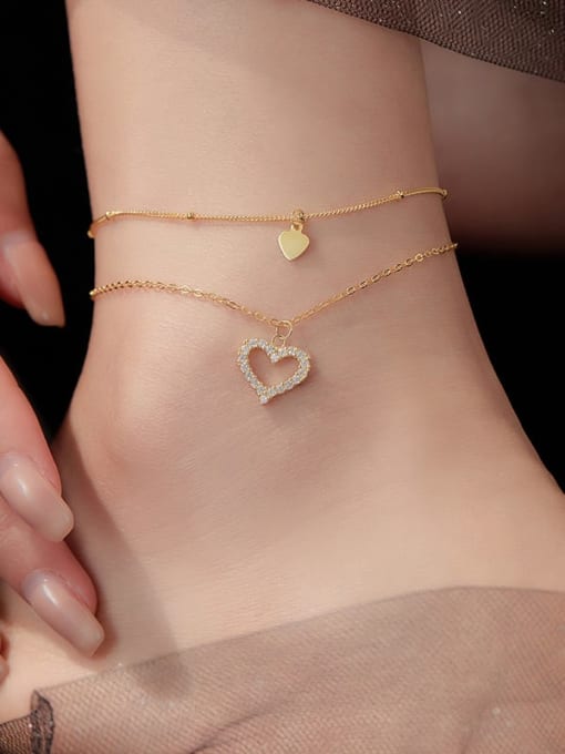 BeiFei Minimalism Silver 925 Sterling Silver  Minimalist Heart Double Layer Chain Anklet 2