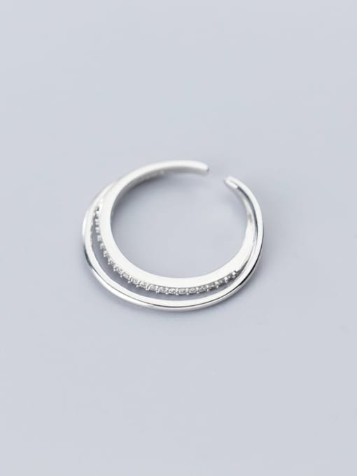 Rosh 925 sterling silver rhinestone white round minimalist free size  ring 0