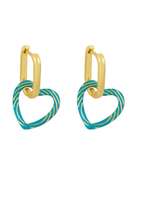 turquoise Brass Enamel Heart Minimalist Huggie Earring