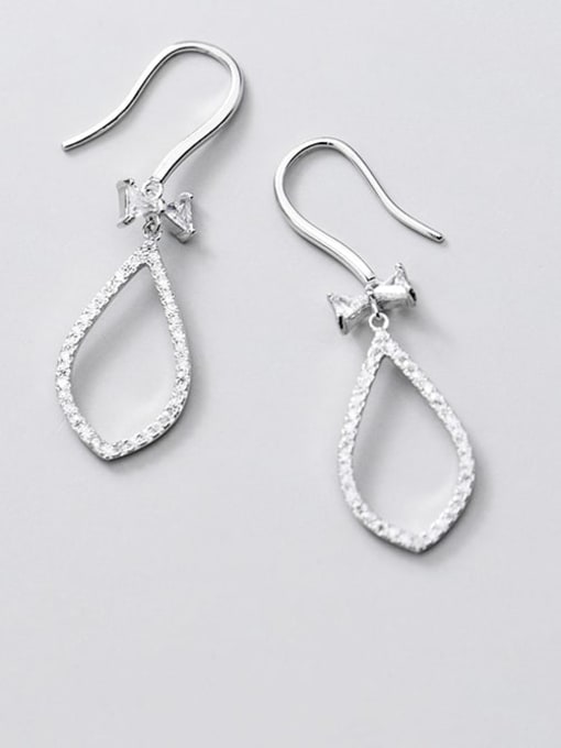 Rosh 925 Sterling Silver Cubic Zirconia White Water Drop Minimalist Hook Earring 2