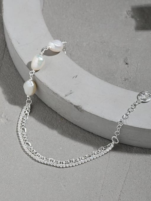 DAKA 925 Sterling Silver Freshwater Pearl Geometric Vintage Strand Bracelet 1