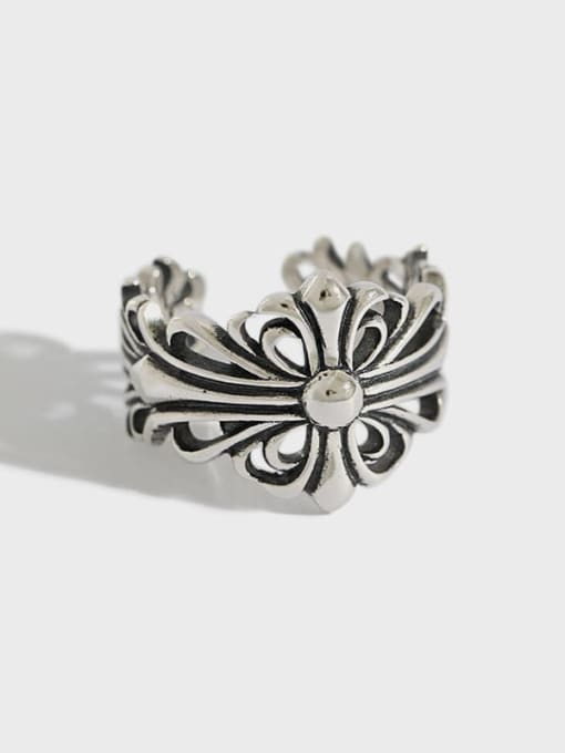DAKA 925 Sterling Silver Cross Vintage Band Ring